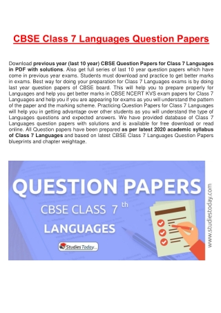 CBSE Question Papers Class 7 Languages PDF Solutions Download