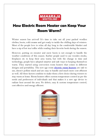 How Room Heater can Keep Your  Room Warm