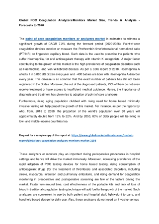 Global POC Coagulation Analyzers/Monitors Market Size, Trends & Analysis - Forecasts to 2026