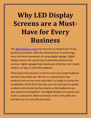Why LED Display Screens are a Must for Business