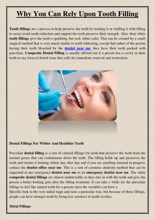 Why You Can Rely Upon Tooth Filling