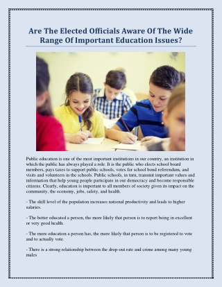 Are The Elected Officials Aware Of The Wide Range Of Important Education Issues?
