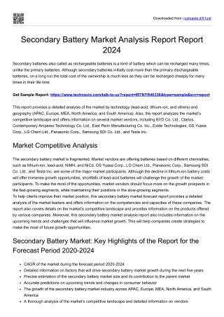 Secondary Battery Market Forecast 2024