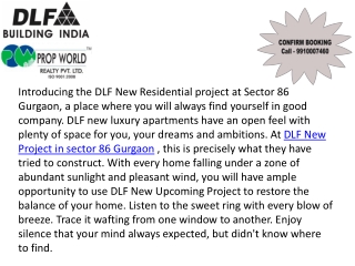 DLF New Project Sector 86 Gurgaon 9910007460,9910002540