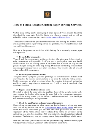 How to Find a Reliable Custom Paper Writing Services?