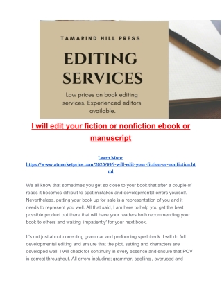 I Will Edit Your Fiction or Nonfiction Ebook or Manuscript - Ebook Editing Services