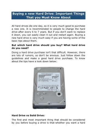 Buying a new Hard Drive: Important Things That you Must Know About