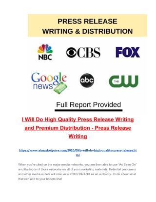 I Will Do High Quality Press Release Writing and Premium Distribution - Press Release Writing