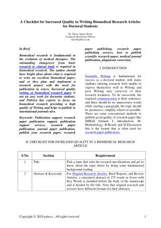 A checklist for increased quality in writing biomedical research articles for doctoral students – Pubrica