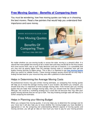 Free Moving Quotes - Benefits of Comparing them