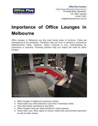 Importance of Office Lounges in Melbourne