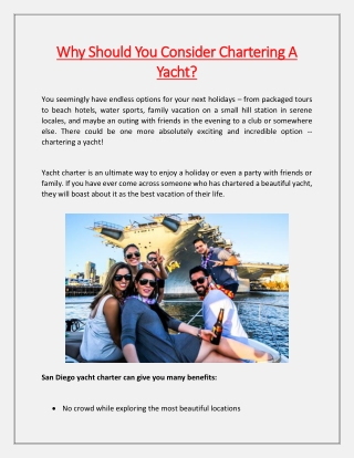 Why Should You Consider Chartering A Yacht?