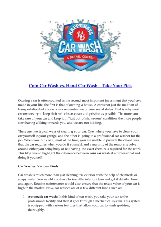 Coin Car Wash vs. Hand Car Wash – Take Your Pick