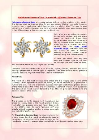 Nakshatra Diamond Tops Come With Different Diamond Cuts