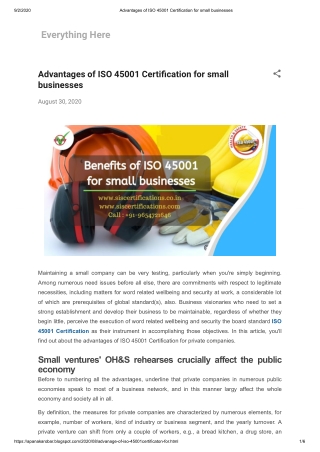 What are advantages of ISO 45001 Certification for small businesses?