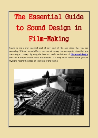The Essential Guide to Sound Design in Film-Making