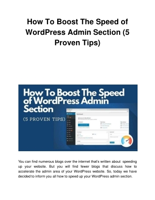 How To Boost The Speed of WordPress Admin Section (5 Proven Tips)
