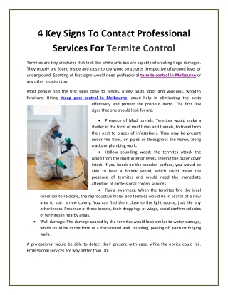 4 Key Signs To Contact Professional Services For Termite Control