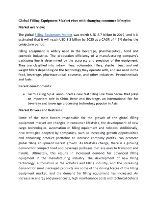 Global Filling Equipment Market rises with changing consumer lifestyles
