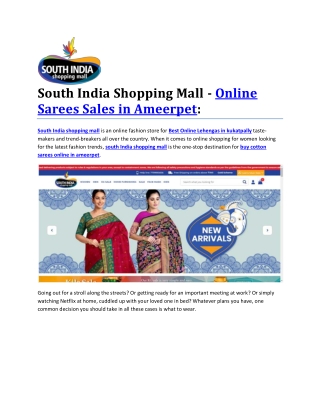 South India Shopping Mall - Online Sarees Sales in Ameerpet: