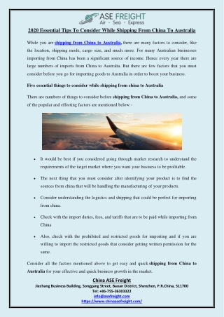 2020 Essential Tips To Consider While Shipping From China To Australia
