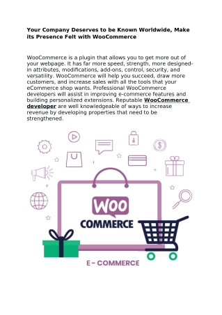 Your Company Deserves to be Known Worldwide, Make its Presence Felt with WooCommerce