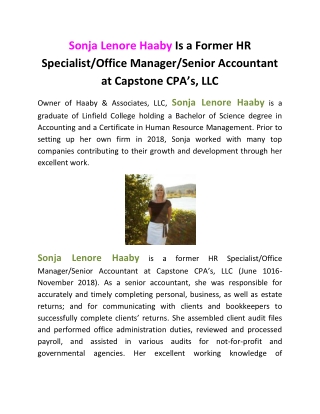 Sonja Lenore Haaby Is a Former HR Specialist/Office Manager/Senior Accountant at Capstone CPA’s, LLC