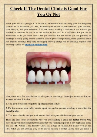 Check If The Dental Clinic is Good For You Or Not