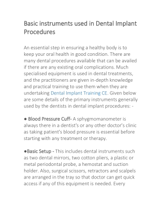 Basic instruments used in Dental Implant Procedures