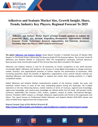 Adhesives and Sealants Market: Rising Demand, Future Scope, Market Status, And Forecasts, 2020-2026