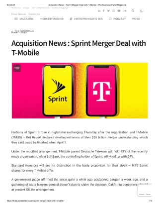 Acquisition News : Sprint Merger Deal with T-Mobile