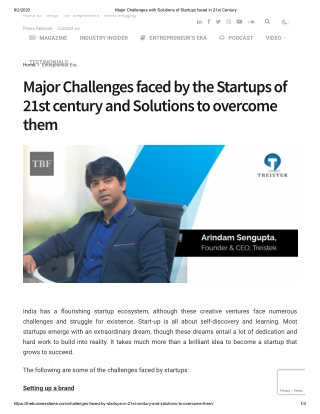 Major Challenges faced by the Startups of 21st century and Solutions to overcome them