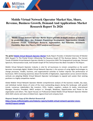 Mobile Virtual Network Operator Market: 2020 Global Industry Trends, Growth, Share, Size And 2025 Forecast Research Repo