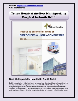 Triton Hospital the Best Multispecialty Hospital in South Delhi