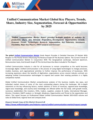 Unified Communication Market: 2020 Global Industry Trends, Growth, Share, Size And 2025 Forecast Research Report