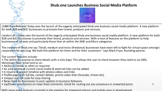 Shub.one Launches Business Social Media Platform