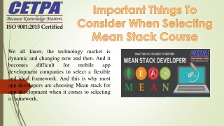 Best Mean Stack Certification Training Course