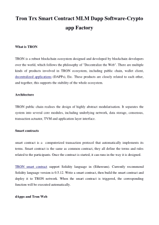 Tron Trx Smart Contract MLM Dapp Software-Crypto app factory