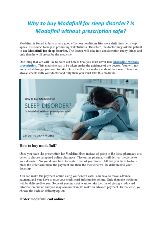 Why to buy Modafinil for sleep disorder? Is Modafinil without prescription safe?