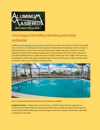 Best Swimming Pool Screen Enclosure Service in Naples - Aluminum Master LLC