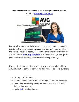 How to Contact AVG Support to Fix Subscription Status Related Issues?- Www.Avg.Com/Retail