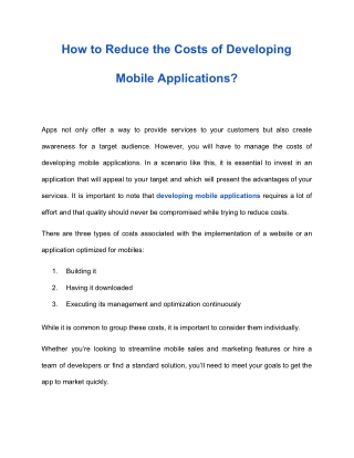 Tip to Reduce Cost of Mobile Application Development