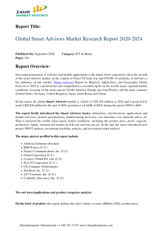 Smart Advisors Market Research Report 2020-2024