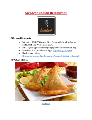 15% Off - Swadesh Indian Restaurant Menu Glen Huntly, Vic