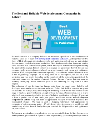 The Best and Reliable Web development Companies in Lahore