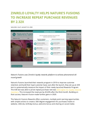 Zinrelo Loyalty helps Nature’s Fusions to increase repeat purchase revenues by 2.32X