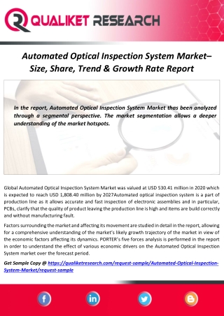 Global Automated Optical Inspection System Market -Global Industry trend, Business Analysis, Top competitors, Applicatio