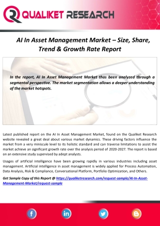 Global AI In Asset Management Market Size, Share, Trend and Forecast Analysis Report 2020-2027