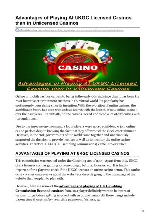 Advantages Of Playing At UKGC Licensed Casinos Than In Unlicensed Casinos