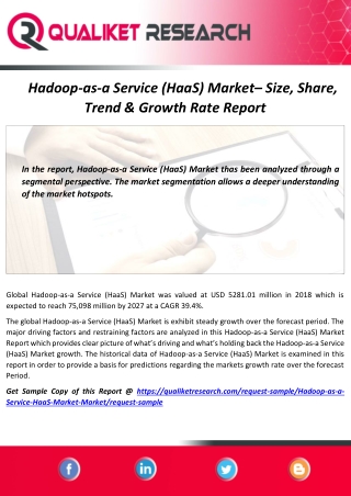 Global Hadoop-as-a Service (HaaS) Market Size, Share, Trend, Demand and Application Report 2020-2027